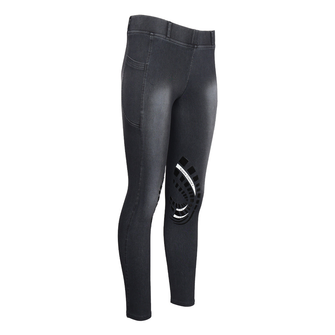 Equine Couture Ladies Denim Silicon Knee Patch Tights with Phone Pocket