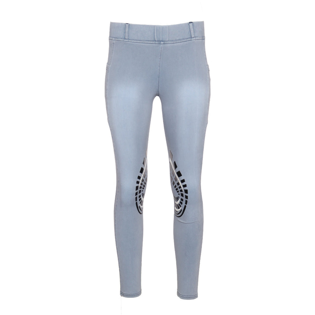 Equine Couture Ladies Denim Silicon Knee Patch Tights with Phone Pocket