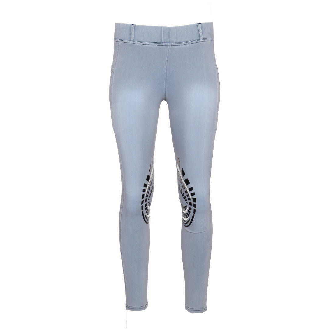 Equine Couture Ladies Denim Silicon Knee Patch Tights with Phone Pocket