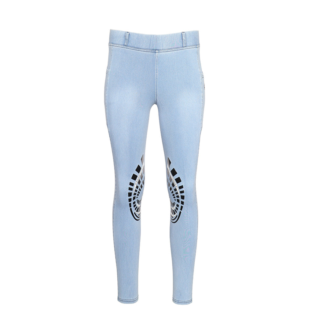 Equine Couture Ladies Denim Silicon Knee Patch Tights with Phone Pocket