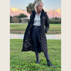 Black Duck Down Riding Coat with Velvet Collar