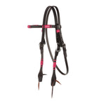 WD-RRSBH-P Hot Pink Rawhide Rope Tooled Browband Headstall