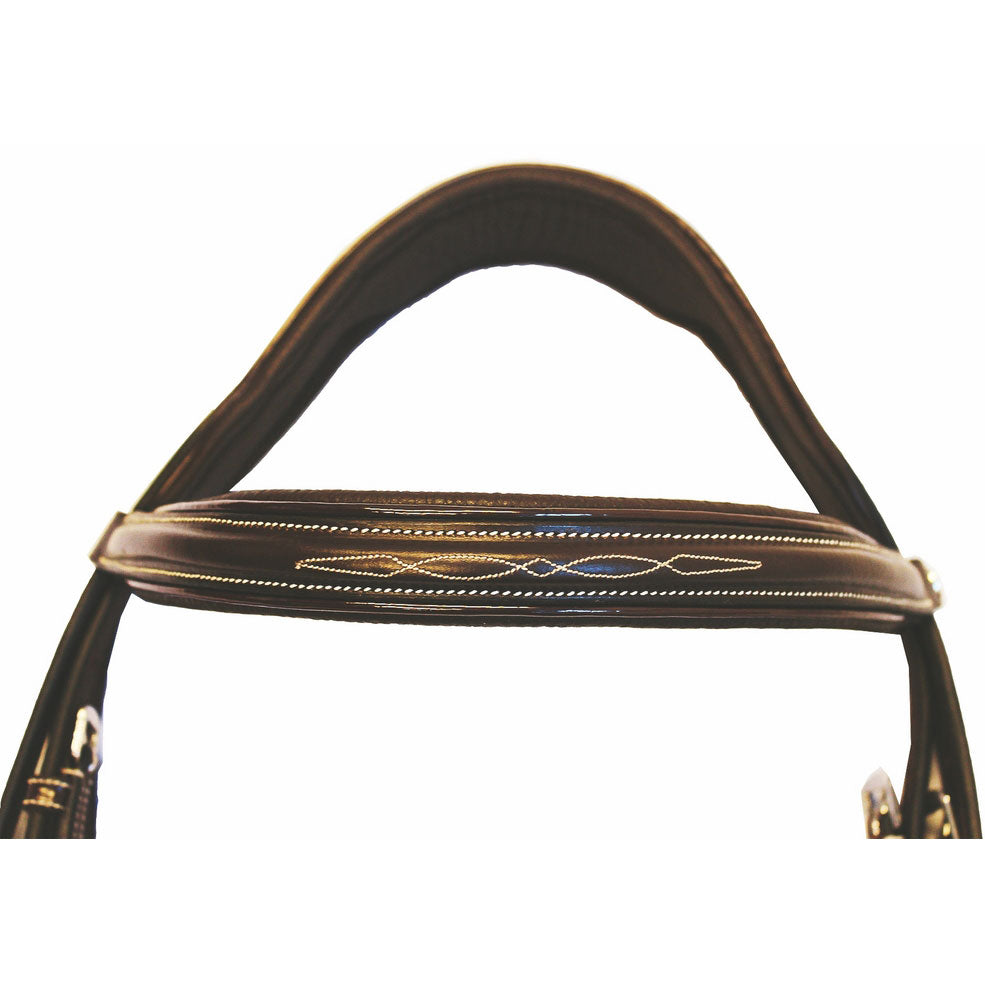 Henri de Rivel Pro Mono Crown Fancy Bridle with Patent Leather Piping and Laced Reins