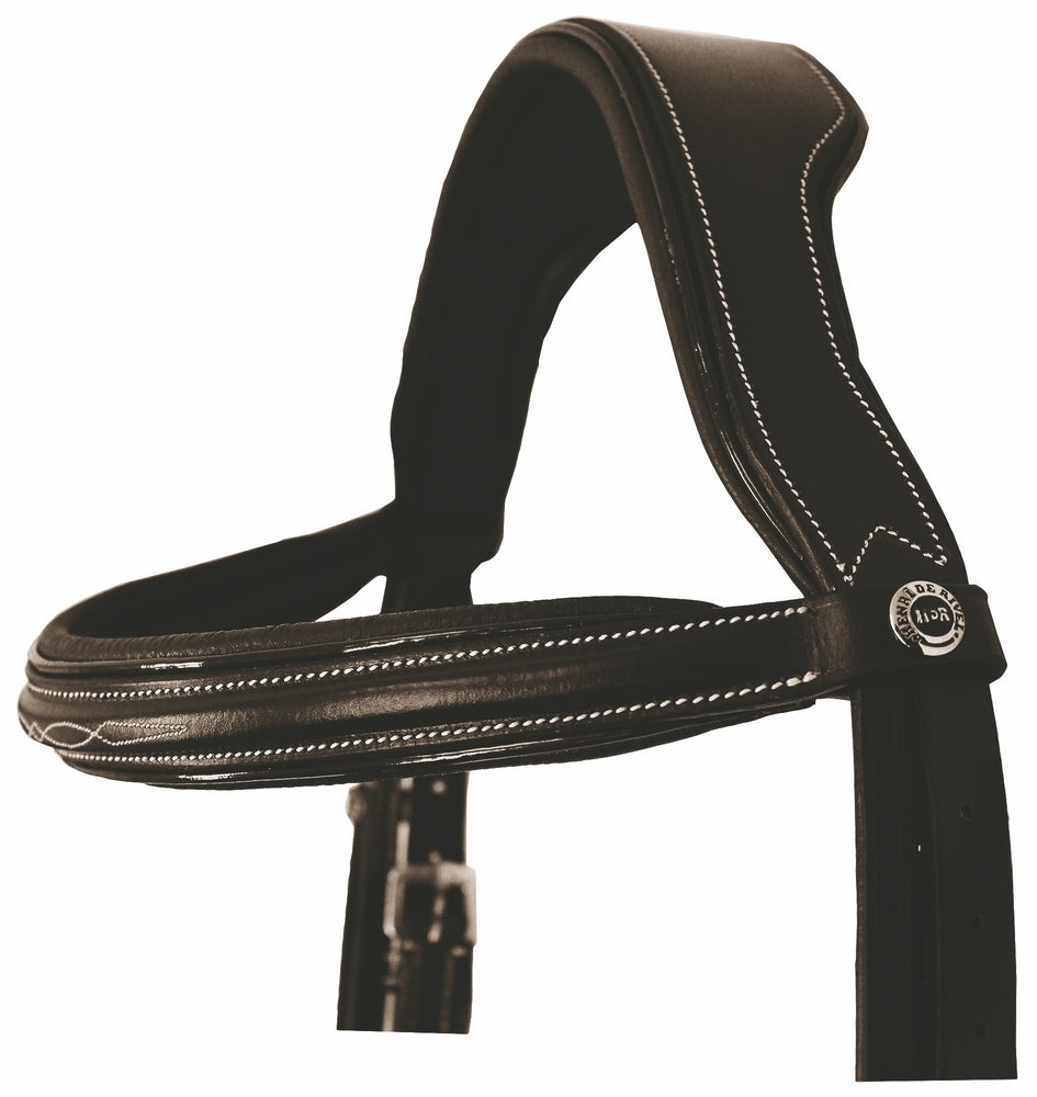 Henri de Rivel Pro Mono Crown Fancy Bridle with Patent Leather Piping and Laced Reins