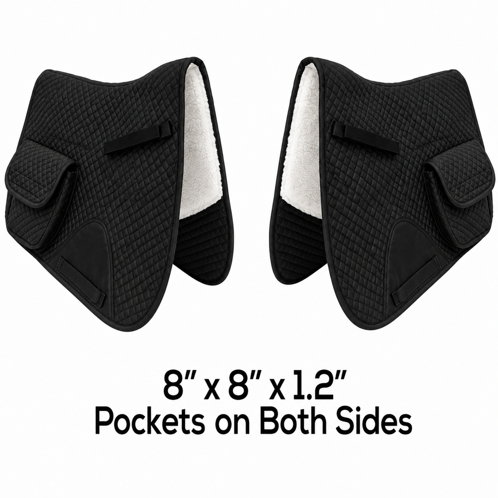 Derby Originals All Purpose English Saddle Pad with Pockets Half Fleece lined for Shock Absorbing Wither Relief Design for comfort and Trail Riding.