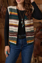 Multicolour Striped Button Front Sleeveless Knit Regular Fit Sweater Vest