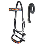 Tahoe Bitless Leather Horse Bridle - Turquoise Navajo Beaded Browband & Noseband with Split Reins, 1-Year Warranty