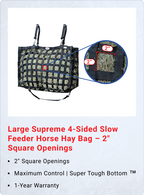 Large Supreme 4-Sided Slow Feeder Horse Hay Bag – 2" Square Openings – Maximum Control | Super Tough Bottom® – 1-Year Warranty