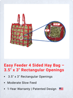 Easy Feeder 4 Sided Hay Bag – 3.5" x 3" Rectangular Openings – Moderate Slow Feed – 1-Year Warranty | Patented Design