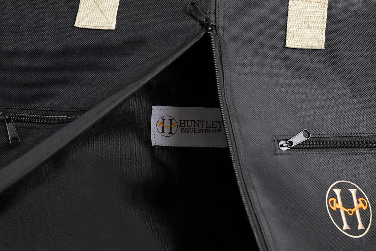 Huntley Equestrian Deluxe Black Travel Carry On Garment Bag with Accessories Zipper Cover for Travel, Business, Horse Shows