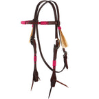 WD-RRSBH-P Hot Pink Rawhide Rope Tooled Browband Headstall