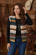 Multicolour Striped Button Front Sleeveless Knit Regular Fit Sweater Vest