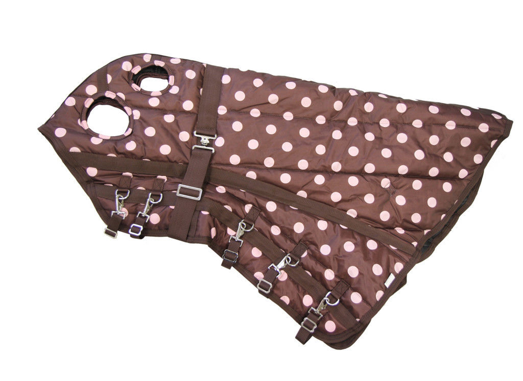 AJ Tack 420D Stable Blanket, Brown with Pink Dots