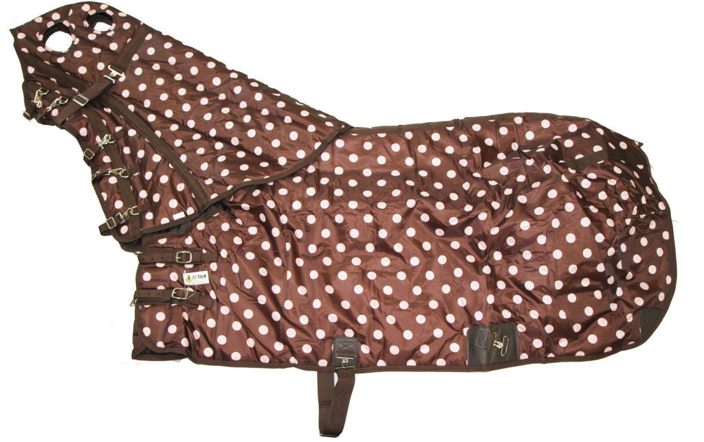 AJ Tack 420D Stable Blanket, Brown with Pink Dots