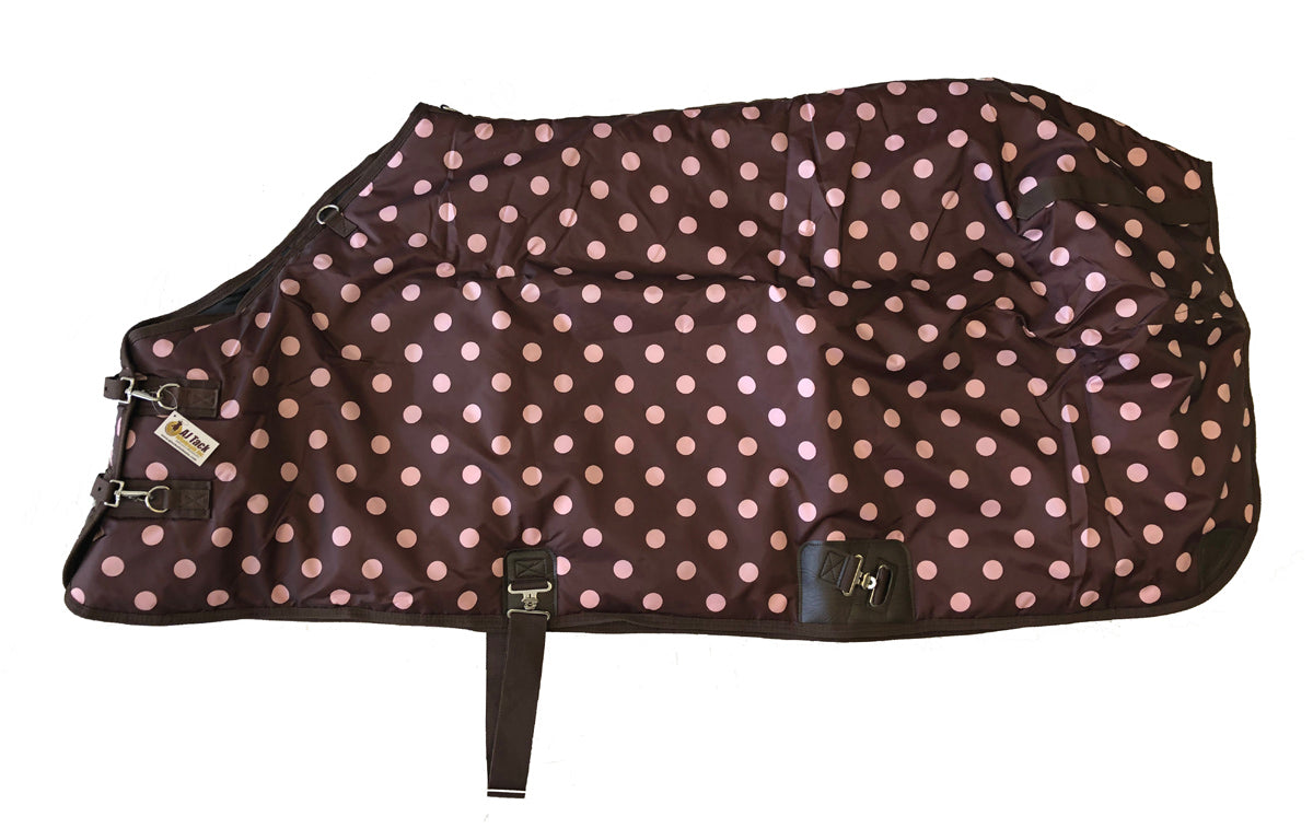 AJ Tack 420D Stable Blanket, Brown with Pink Dots