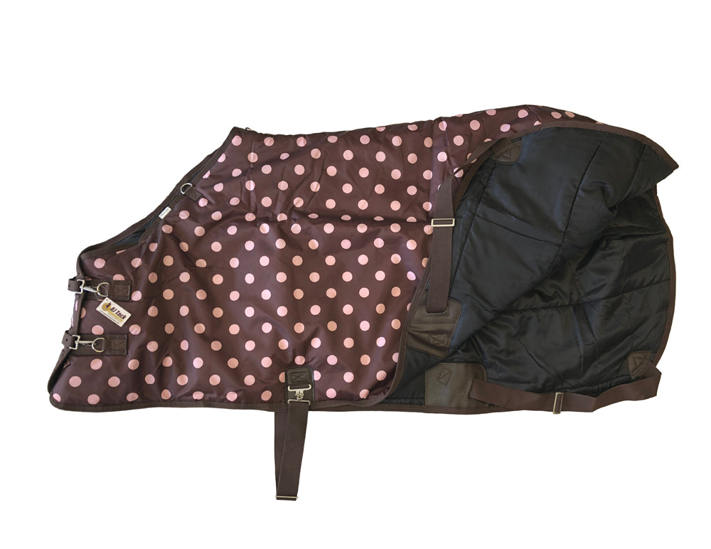 AJ Tack 420D Stable Blanket, Brown with Pink Dots